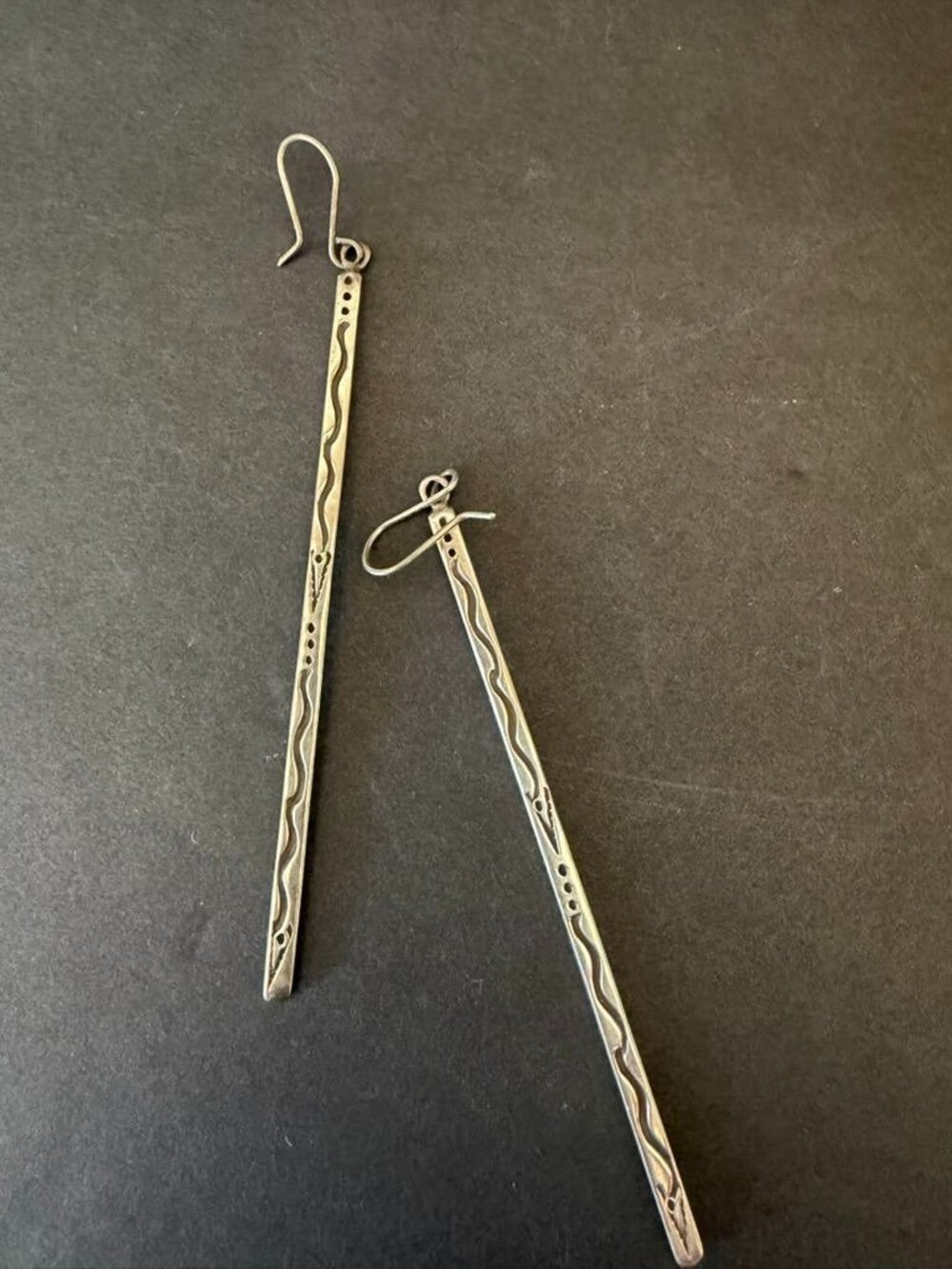 Vintage Sterling Stick Earrings Marked MP Navajo Design 3 3/4" Michael Platero